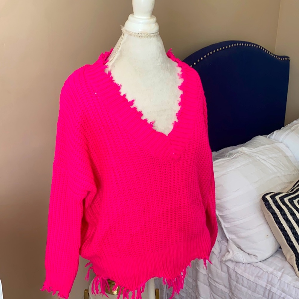 Pink Raw Edge Sweater